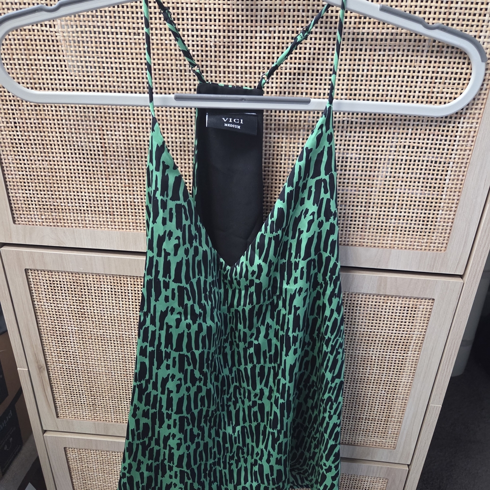 Vici Green and Black Patterned Dress